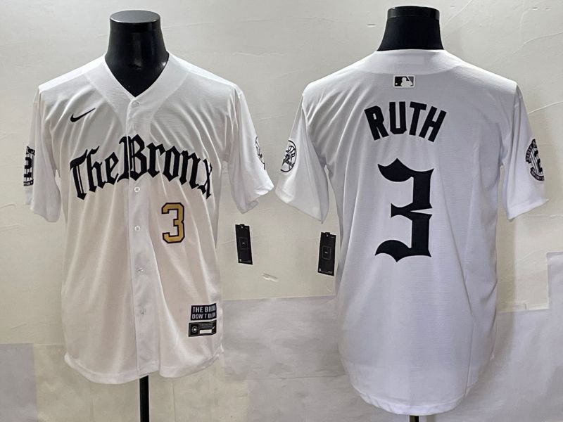 Men 2025 New York Yankees #3 Ruth White Five generations Joint Name Nike MLB Jersey style 3
